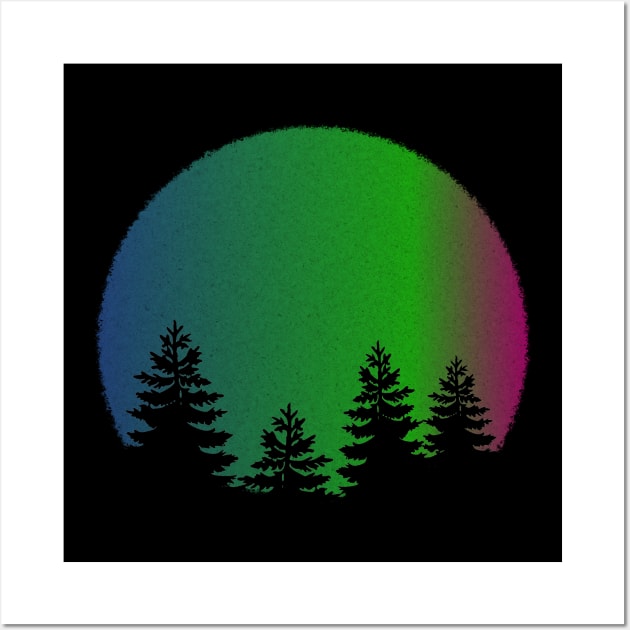 Northern Lights Moon Tree Silhouette Wall Art by SmartCraftCo